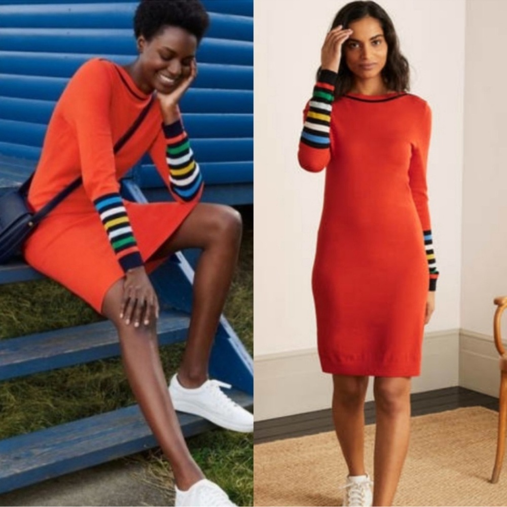 Boden Rainbow Stripe Alba Sweater Dress Red Orange US sz 4